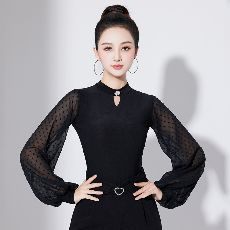 拉丁舞上衣2025新款舞蹈服摩登舞女连体长袖国标舞交谊舞衣练功服