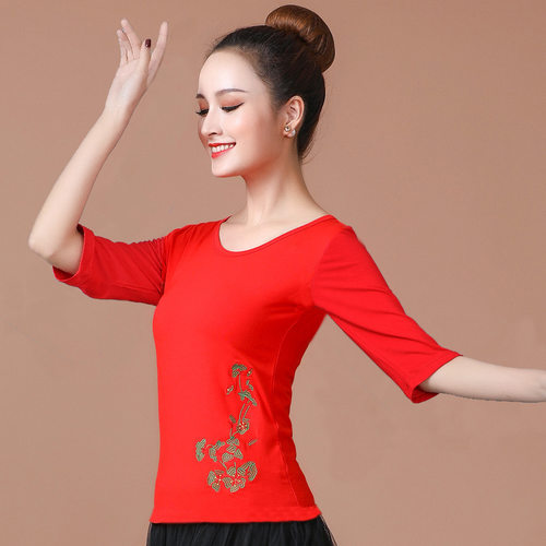 莫代尔绣花圆领舞蹈练功服