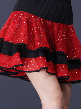 双层裙摆新款拉丁舞蹈短裙女成人交谊舞恰恰广场舞伦巴练习表演裙