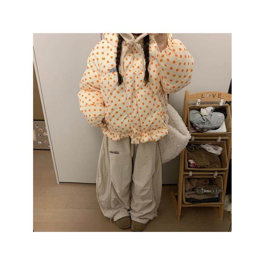 韩系减龄少女风橙色波点