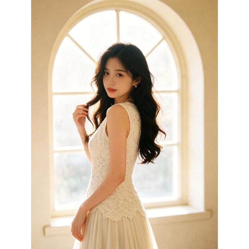 白色无袖连衣裙子女夏季