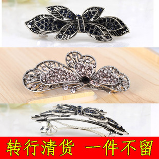 复古弹簧夹子水晶蝴蝶结发卡镶钻头饰马尾小号少量脑后蝴蝶节发饰