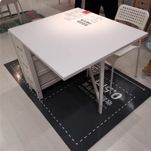 宜家诺顿折叠式餐桌白色折叠桌子带抽屉餐桌拉伸可伸缩桌子饭桌