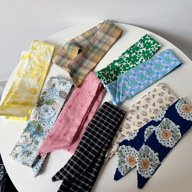 白日梦长原创 复古文艺小领巾 棉麻多色搭配小物丝巾盐缩春夏发带