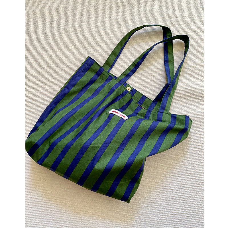 2026 New original design ins French retro green striped versatile single-shoulder bag, large-capacity tote bag for women thumbnail 2