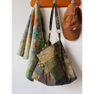 白日梦长原创设计 布里斯托艺术绿系托特包拼接秋日慵懒感单肩包