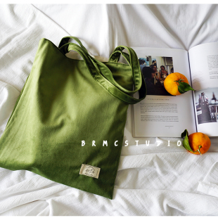 慵懒风韩版 ins简约帆布包女chic大容量丝绒单肩包复古百搭手提袋