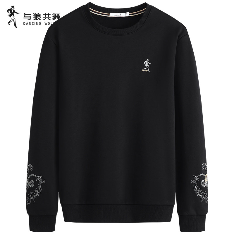 刺绣宽松与狼共舞圆领卫衣