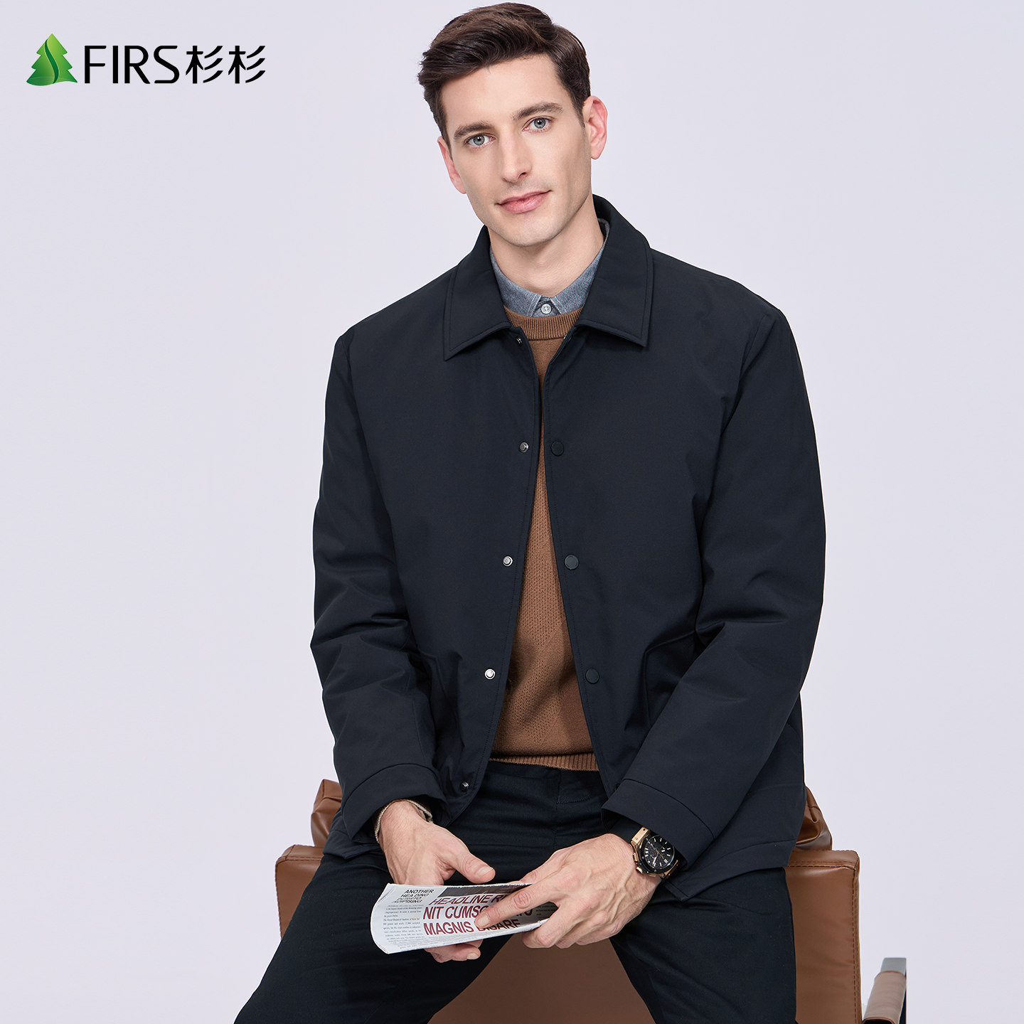 【鹅绒】杉杉翻领羽绒服男2025冬季新款轻暖商务中年干部服外套