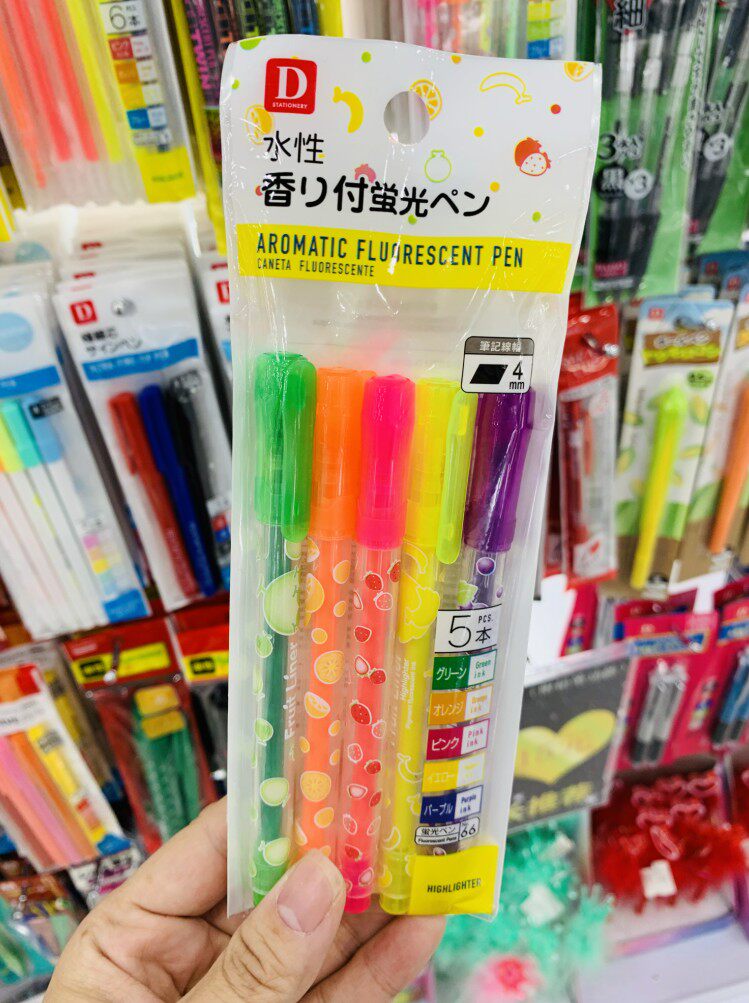 무료 배송 일본 DAISO  DAISO 귀여운 펜 본체 5 색 형광 키 펜 컬러 후크 라인 펜 4.0MM 향기