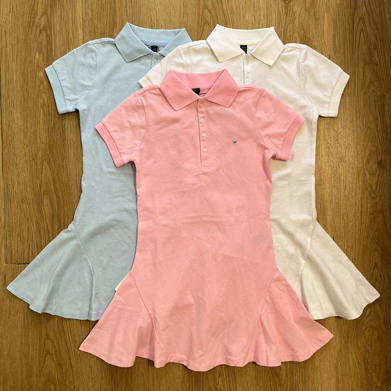 夏季新款女童简约大气洋气休闲翻领短袖Polo连衣裙珠地棉网球裙