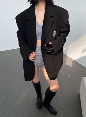 AcupStudio江右上 美式学院风刺绣西装女高级感宽松显瘦西服外套