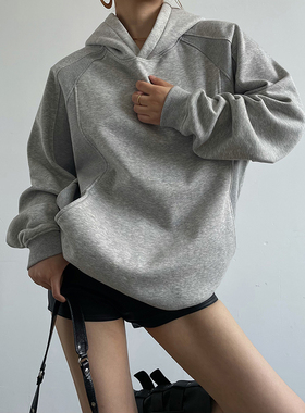 AcupStudio江右上美式宽松立体裁剪连帽卫衣灰色套头帽衫休闲外套