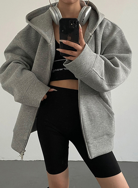 AcupStudio江右上美式复古拉链连帽卫衣女春秋慵懒风宽松开衫外套