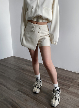 Acupstudio江右上 设计感小众不规则下摆双排扣高腰短款半身裙女