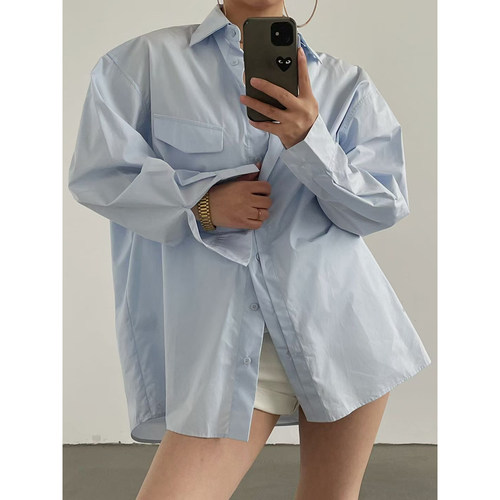 AcupStudio江右上 纯色可拆领休闲宽松衬衫女春季设计感纯棉衬衣