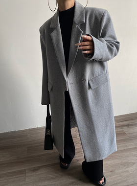 AcupStudio江右上欧美高级感金属扣长款毛呢大衣女气场强宽松风衣