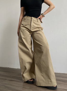 AcupStudio江右上 美式侧开卡其阔腿工装宽松休闲直筒拖地裤