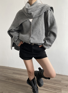 AcupStudio江右上 时尚高级感围巾领针织开衫宽松保暖毛衣外套