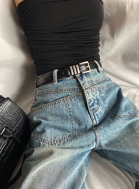 AcupStudio江右上 简约合金扣头复古黑色女士腰带装饰收腰皮带潮