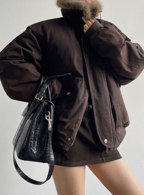 AcupStudio江右上翻毛领加厚保暖短款新国标90白鸭绒羽绒服女外套