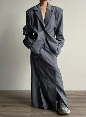 AcupStudio江右上 美式多口袋设计感西装半裙女休闲百搭宽松套装