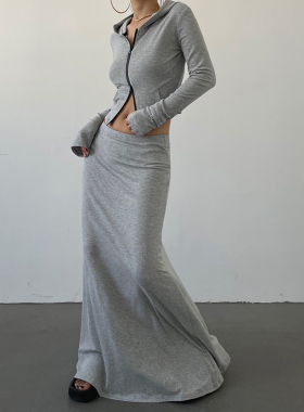 AcupStudio江右上 辣妹连帽拉链短卫衣女夏季运动休闲半裙两件套