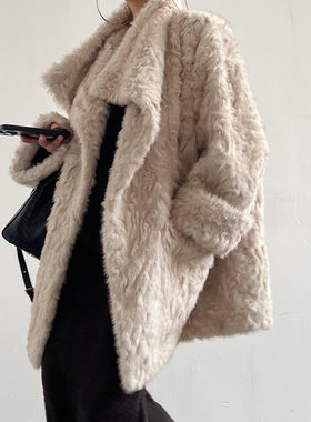 Acupstudio江右上 大口袋翻领卷毛外套女新款冬季保暖高级感皮草