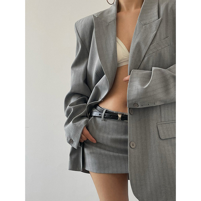 AcupStudio江右上 美式蓝灰条纹半身裙女春季低腰a字短款包臀裙子
