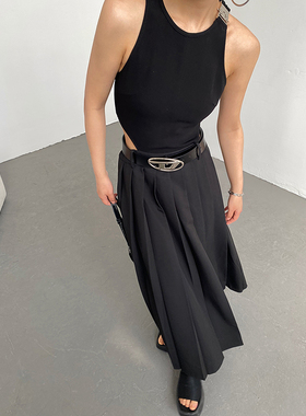 AcupStudio江右上美式小众设计感露腰百褶背心裙女修身无袖长裙潮