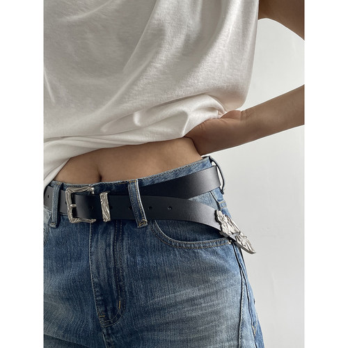 Acupstudio江右上  头层皮百搭断剑装饰腰带皮带女