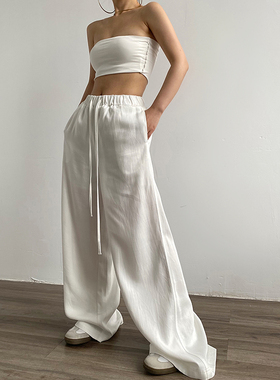 AcupStudio江右上 松弛感松紧腰休闲裤女秋季老钱风阔腿拖地裤子