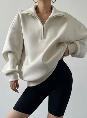 AcupStudio江右上 美式运动半拉链立领卫衣女秋季慵懒风休闲上衣