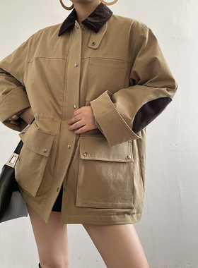 Acupstudio江右上 衬衫领工装鹅绒服女新款冬季美式复古宽松外套