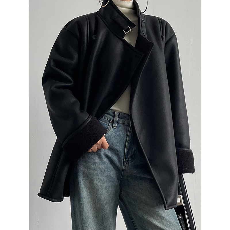 AcupStudio江右上 肩扣立领羊羔毛皮外套女冬季美式复古加厚夹克