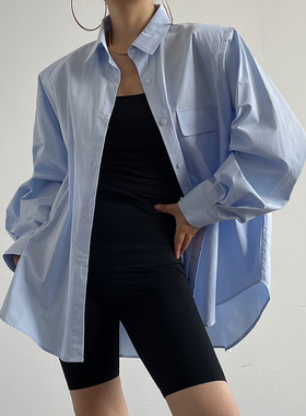 AcupStudio江右上 贴布口袋垫肩衬衫女秋季宽松休闲显瘦廓形衬衣