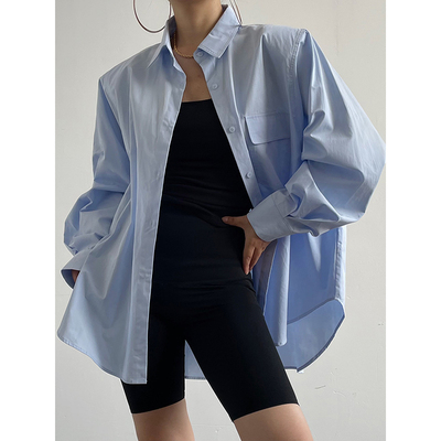 AcupStudio江右上 贴布口袋垫肩衬衫女秋季宽松休闲显瘦廓形衬衣