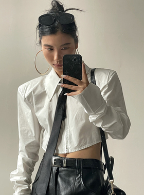 AcupStudio江右上 拉链垫肩设计感衬衫女辣妹风修身短款衬衣上衣