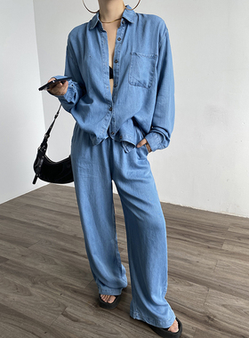 AcupStudio江右上 时尚慵懒风水洗天丝衬衫宽松松弛感休闲阔腿裤