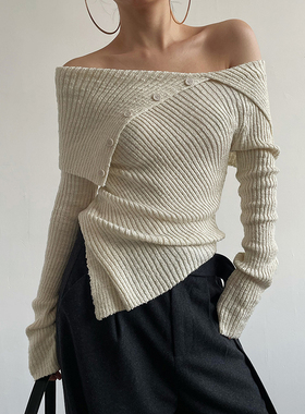 AcupStudio江右上 欧美时尚不规则设计修身感斜下摆针织打底衫女