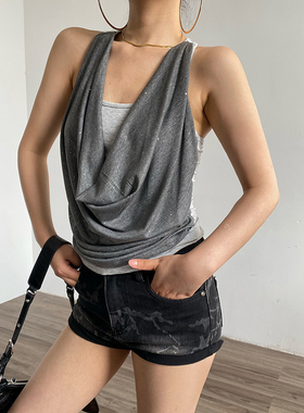 AcupStudio江右上美式复古假两件荡领buling挂脖背心无袖吊带上衣