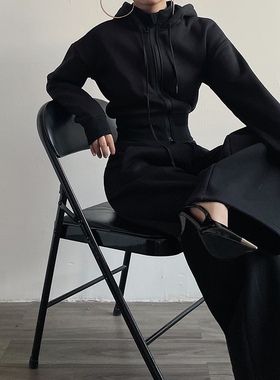 AcupStudio江右上 加绒收腰显瘦连帽卫衣套装冬加厚休闲裤两件套