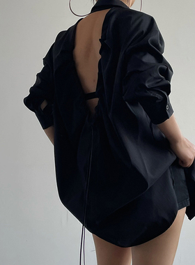 AcupStudio江右上 欧美高级设计感宽松显瘦后背抽绳镂空长袖衬衫