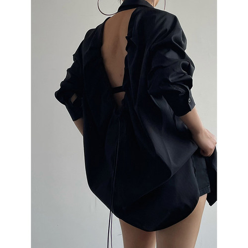 AcupStudio江右上 欧美高级设计感宽松显瘦后背抽绳镂空长袖衬衫