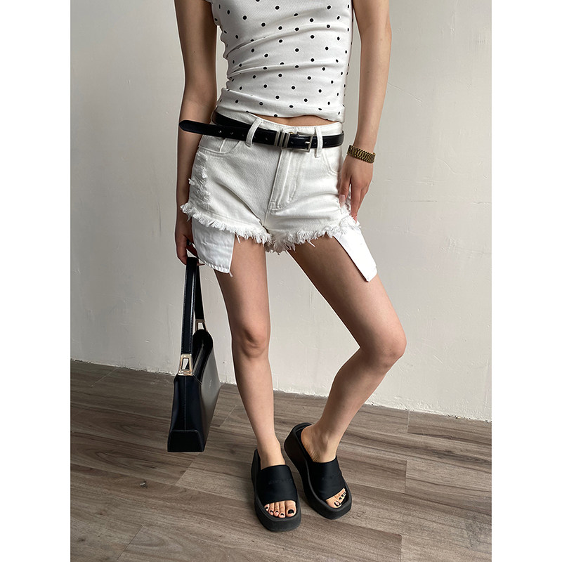 AcupStudio江右上 三色口袋毛边牛仔裤女夏季美式复古短款热裤