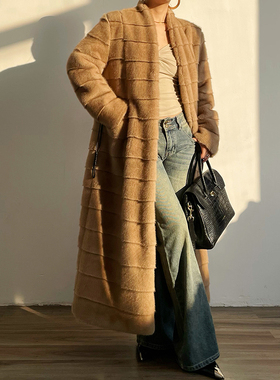 Acupstudio江右上 仿皮草毛毛外套女新款秋冬长款层次感垂感大衣