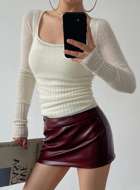 AcupStudio江右上 方领纯色羊毛针织衫女秋季修身显瘦内搭打底衫