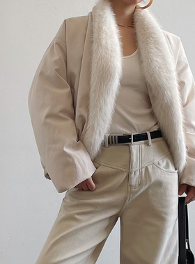 Acupstudio江右上 门襟环保毛白鸭绒羽绒服女新款冬季保暖外套