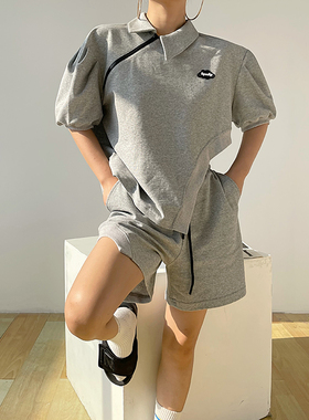 AcupStudio江右上 设计感不对称运动套装女夏季休闲短裤两件套