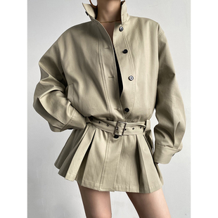 AcupStudio江右上单排扣设计感百褶下摆加绒中长款 夹克外套派克服